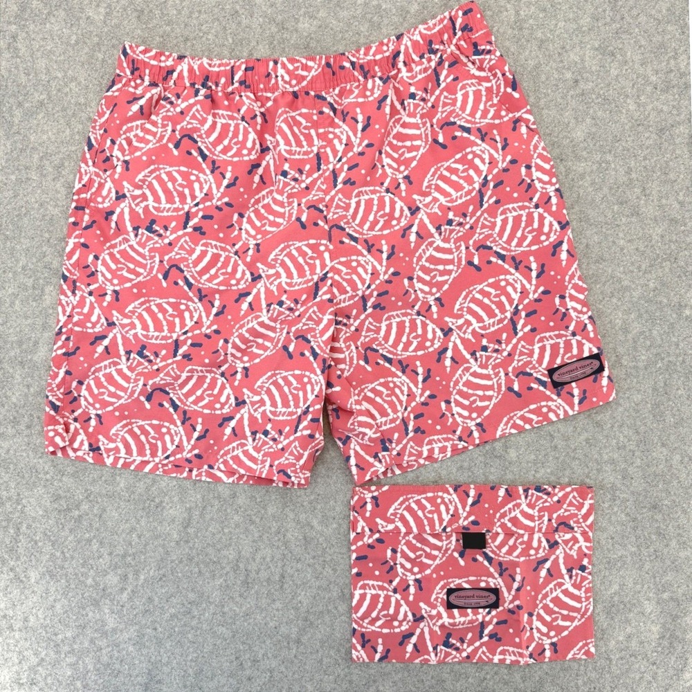 Vineyard Vines Men's Pink Fish Print Swim Trunks Board Shorts & Accessory Bag M